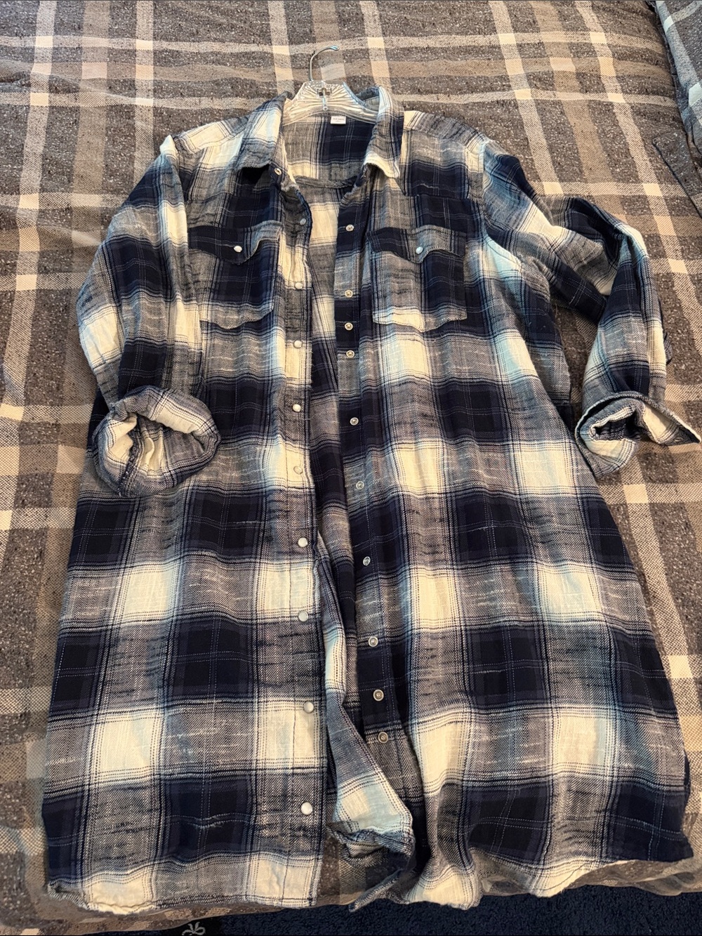 Old Navy Blue and White Plaid Tunic Shirt
